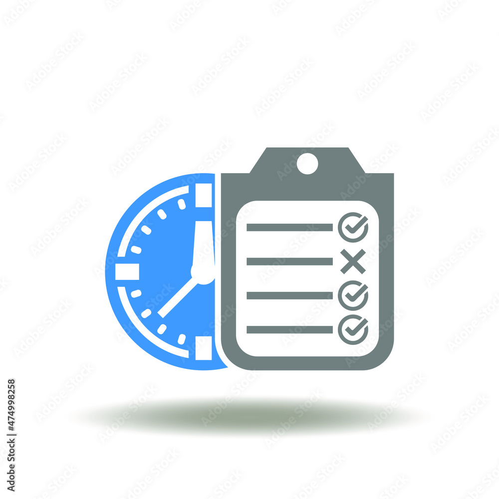 Poster vector illustration of checklist with check, cross marks and clock. icon of attendance. symbol of qu