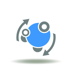 Vector illustration of molecule or atom structure with round arrows. Icon of metabolism. Symbol of metabolic human system processes.