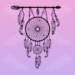 dreamcatcher made of feather beads and weaving from thread

