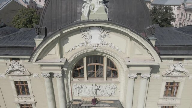 Olga Kobylianska Chernivtsi Academic Music and Drama Theater, aerial footage, 4k