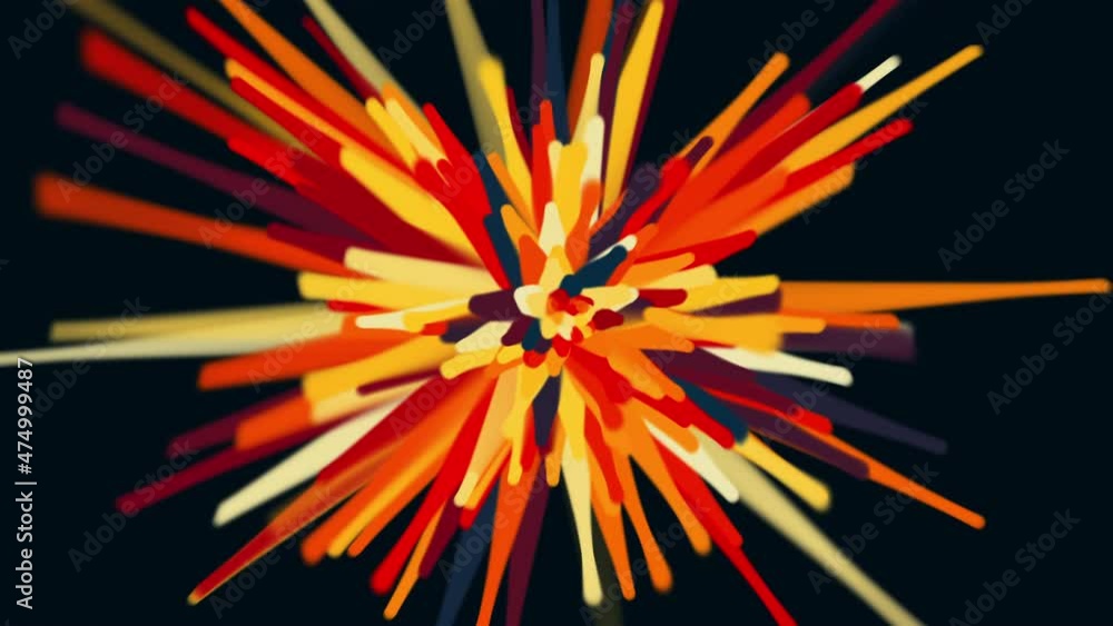 Poster bright flash from 3d render of cylinders scattering in different directions. abstract futuristic inf