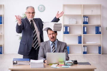 Two male employees in bullying concept