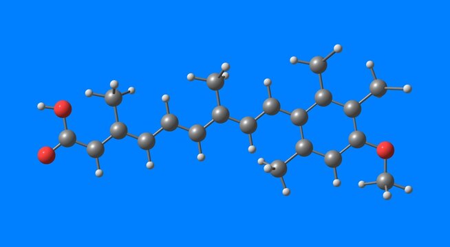 Acitretin molecular structure isolated on blue