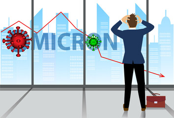 Businessman looking at Omicron new virus. global economic crisis falling graph and unemployment concept,