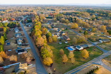 Aerial view of small town in Boiling Spring South Carolina good weather autumn day