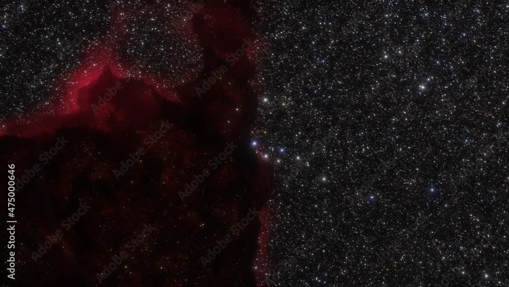 Wall mural spaceship travelling at the speed of light through a red nebula in space. 3d animation
