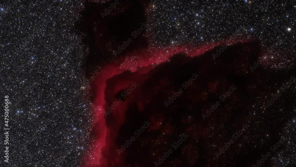 Wall mural spaceship travelling at the speed of light through a red nebula in space. 3d animation