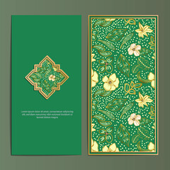 Luxury line art floral batik gold card template