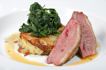 Lamb loin with spinach and potato rosti