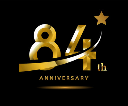 Golden 84 year anniversary celebration logo design with star symbol