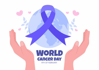 Fototapeta premium World Cancer Day with Ribbon Flat Vector Illustration. Inform the Public About Disease Awareness on February 4th Through Campaign Background or Poster