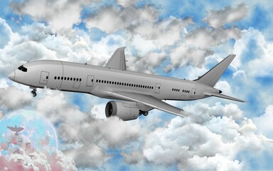 Fototapeta na wymiar airplane in the sky 3D rendering