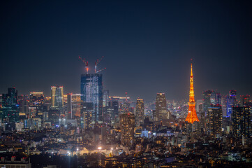 東京都渋谷区恵比寿の高層ビルから見た夜の東京の都市景観