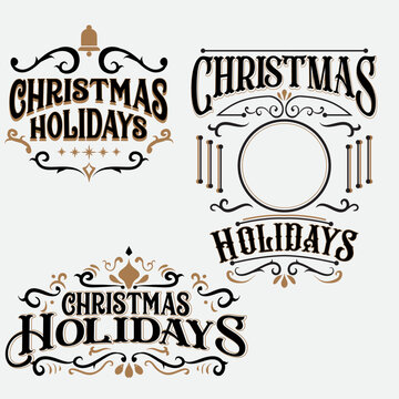Christmas Typographic and Calligraphic elements, vintage labels, frames with Merry Christmas and Happy Holidays wishes