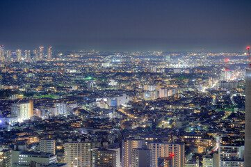 Fototapeta na wymiar 東京都渋谷区恵比寿の高層ビルから見た夜の東京の都市景観