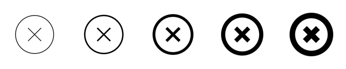 Obraz premium Conjunto de icono de x. Signo de x. Concepto de mal, error o negativo. Verificación x en círculo de diferente grosor. Ilustración vectorial