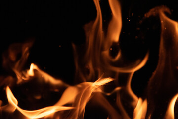 Fototapeta premium Fire flames on black background. lights on a black background.