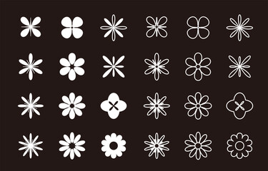 シンプルな花のシルエットアイコンのモノクロイラストセット