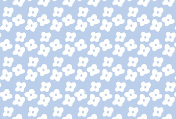 北欧風の白と水色の花柄の壁紙
