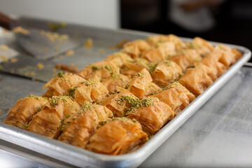 A view of a tray of baklava.
