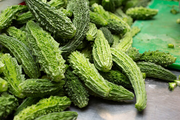 A view of a pile of Indian bitter melon.