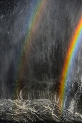 A double rainbow on the spray of Dettifoss waterfall, Jokulsargljufur canyon, Vatnajökull National Park, Iceland