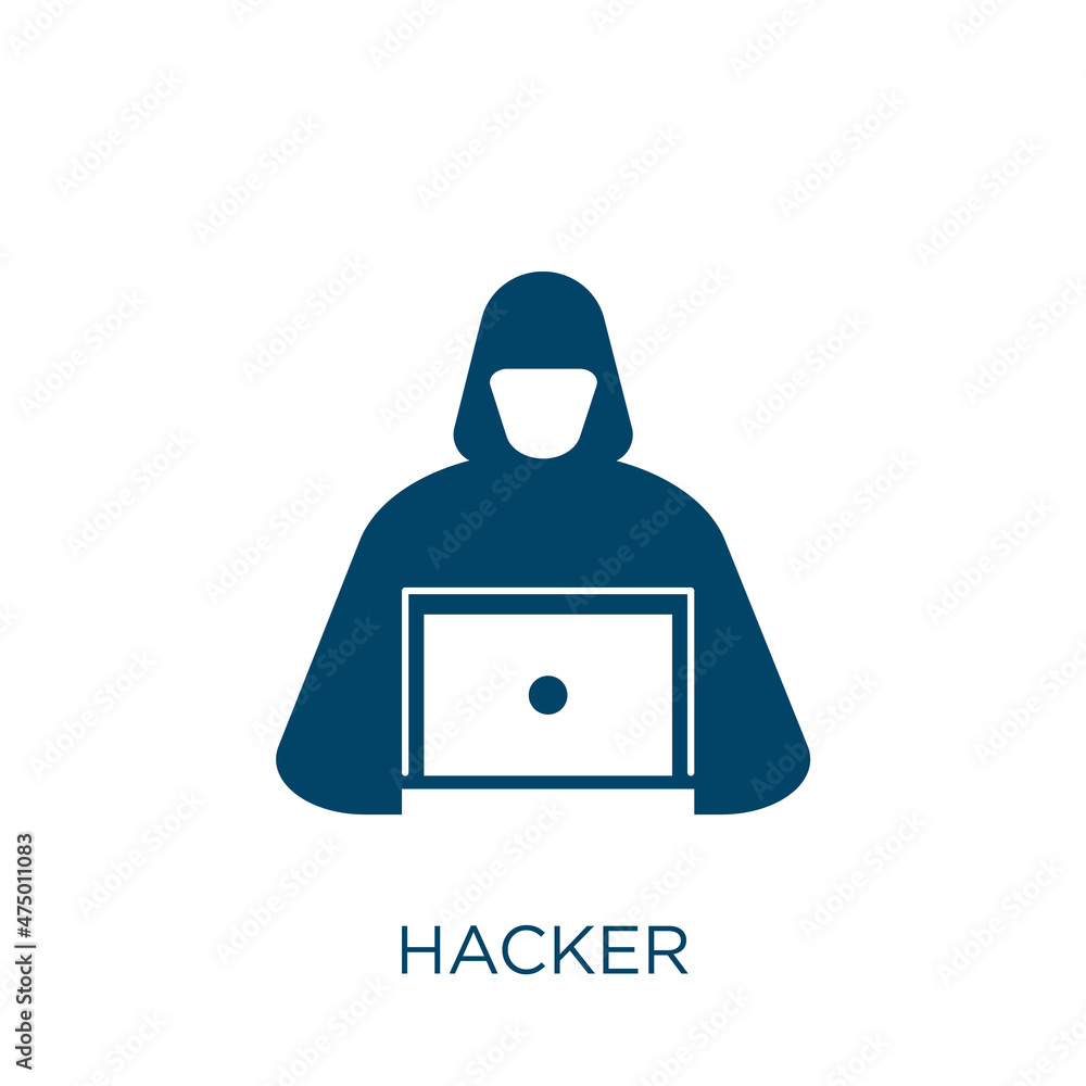Aufkleber hacker vector icon. data filled flat symbol for mobile concept and web design. black spy glyph icon.
