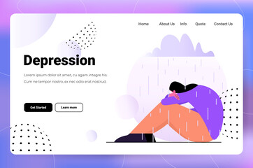 tired depressed businesswoman sitting under rain cloud unhappy girl feeling desperate mental health diseases