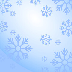 Abstract blue snowflakes falling on blue and white gradient background