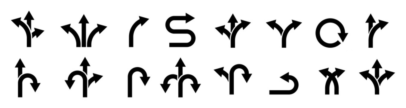 way direction arrow sign. three arrow, way sign, road direction icon vector. three-way direction arrow sign. Way vector icon illustration. decision icon