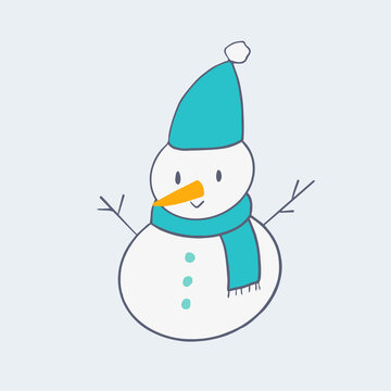 Cute snowman wearing blue scarf and hat