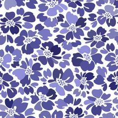 Printed roller blinds Very peri Vector seamless floral patterns. Monochrome blue flowers isolated on a white  background. Simple flower in the color of the year very peri.