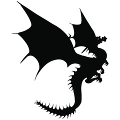 Silhouette of a scary flying dragon. Vector illustration