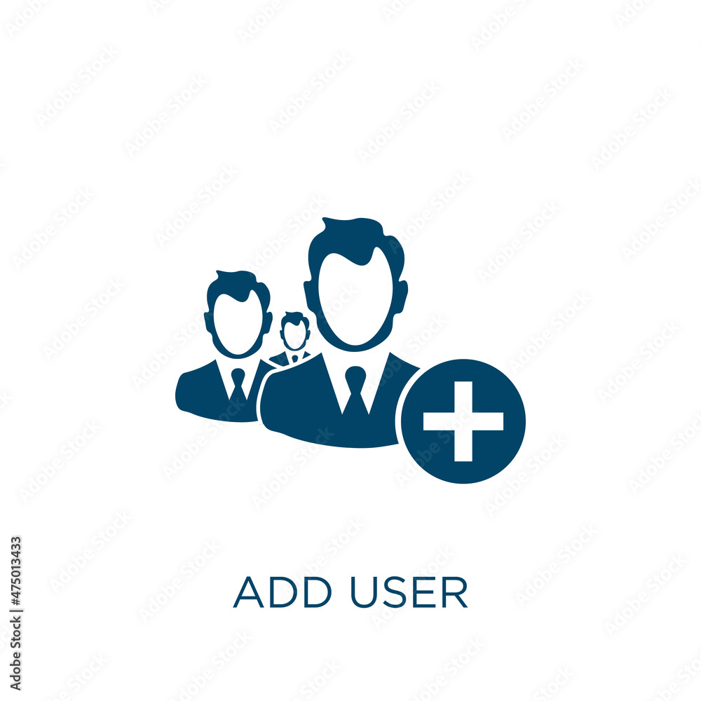 Poster add user vector icon. add filled flat symbol for mobile concept and web design. black internet glyph