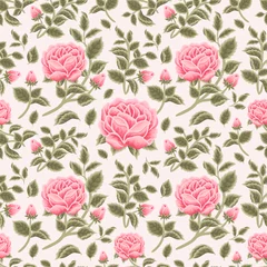 Fototapeten Vintage Shabby Chic Pink Rose Flower Seamless Pattern Background for autumn and spring textile, paper, prints, background, fabric, feminine beauty products, romantic gift wrapping © Artflorara