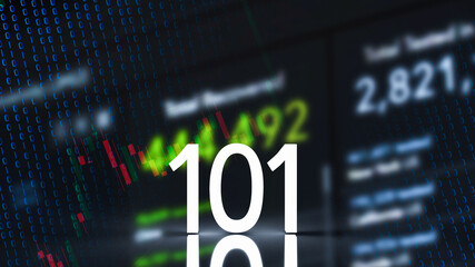 The 101 number glow in the dark on business background 3d rendering