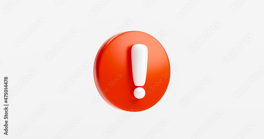 Poster red exclamation circle sign warning or danger risk message alert problem icon background concept 3d 