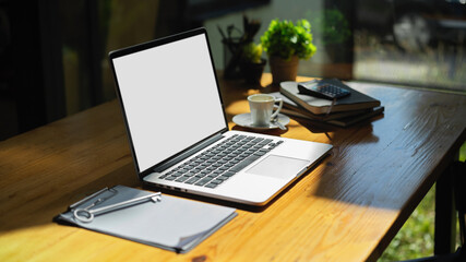 Laptop computer notebook mockup on the table.