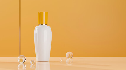 Stylish beauty skincare product bottle mockup on yellow background.