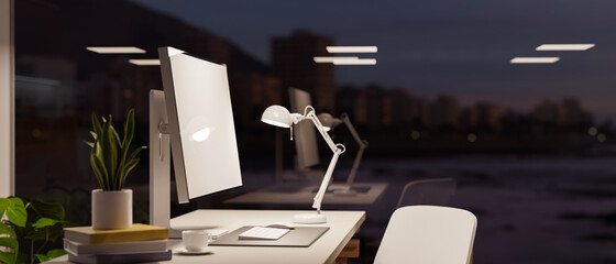 Side view, Modern office working space with computer desk