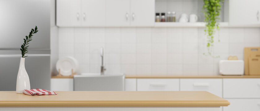 Wooden kitchen countertop with copy space