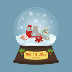 Merry Christmas glass snow globe with cat