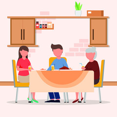 
A couple invites their parents to have dinner together somewhere. Vector colorful illustration. illustrator. illustrator. design. graphics. design. simple.