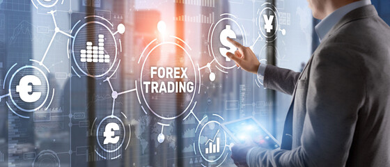Fototapeta na wymiar Inscription Forex Trading on Virtual Screen. Business Stock market concept