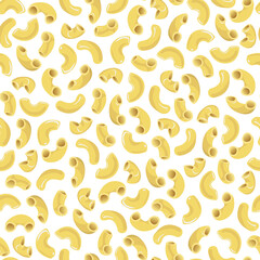 Vector seamless pattern of elbow pasta. Realistic 3d illustration.