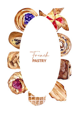 Watercolor french baked pastries