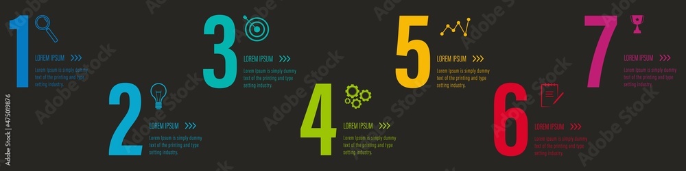 Aufkleber infographics design vector and business icons with 7 options for presentation and web site