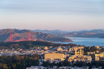 Close Up of the Golden Gate Bridge At Dawn with Mostl Clear Skies