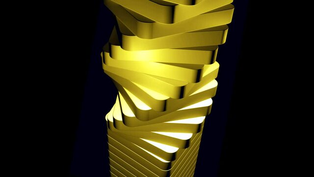A column in abstraction .Design. The blue and yellow stick in three d turns and twists from the bottom to the top