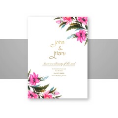 Decorative wedding invitation card with flowers template design